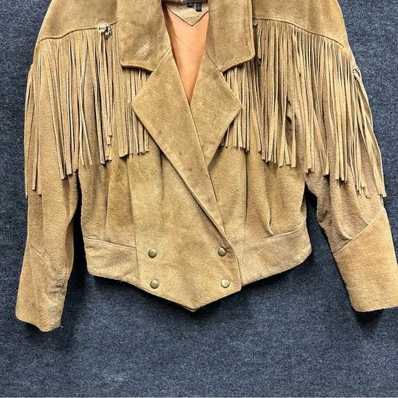 Vintage Real Life Suede Leather Fringe Jacket Women’s Size Small - Picture 3 of 16